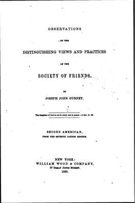 Observations on the Distinguishing Views and Practices of the Society of Friends