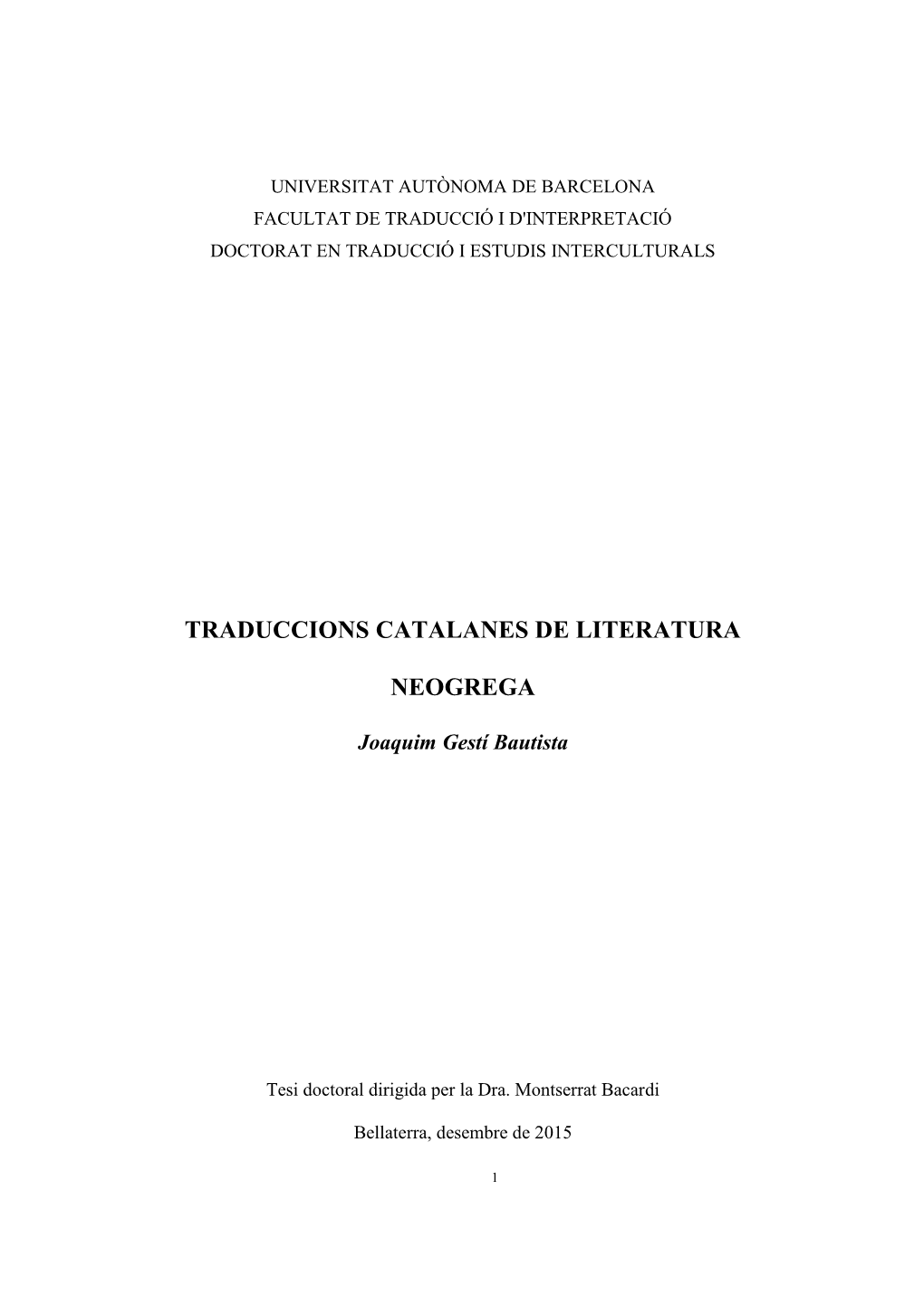 Traduccions Catalanes De Literatura Neogrega
