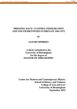 Clothes, Immigration and Youth Identities in Britain 1965-1972