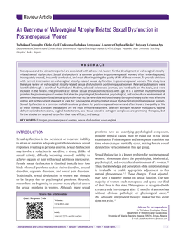 An Overview of Vulvovaginal Atrophy‑Related Sexual Dysfunction in Postmenopausal Women