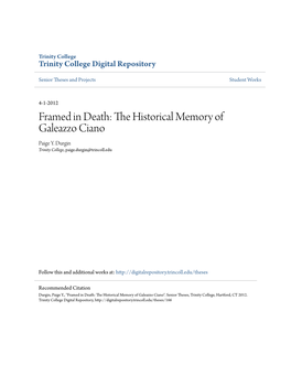 Framed in Death: the Historical Memory of Galeazzo Ciano