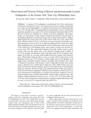 Observations and Tectonic Setting of Historic and Instrumentally Located Earthquakes in the Greater New York City–Philadelphia Area by Lynn R