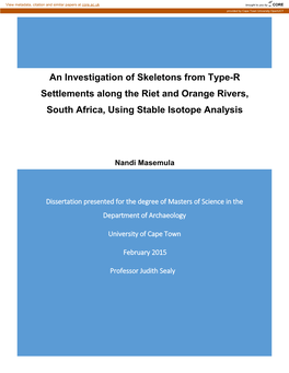 An Investigation of Skeletons from Type-R Settlements Along the Riet and Orange Rivers, South Africa, Using Stable Isotope Analysis