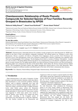 Chemtaxonomic Relationship of Roots Phenolic Compounds for Selected Species of Four Families Recently Grouped in Brassicales by APGIII