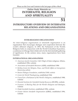 Interfaith, Religion and Spirituality 51 Introductory Overview of Interfaith Relations and Organisations