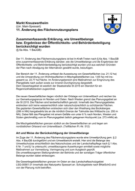 11. Änderung Des Flächennutzungsplans