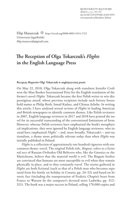 The Reception of Olga Tokarczuk's Flights in the English Language Press