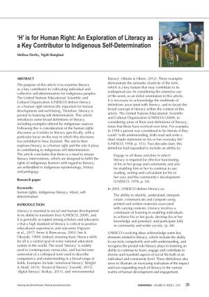 Is for Human Right: an Exploration of Literacy As a Key Contributor to Indigenous Self-Determination