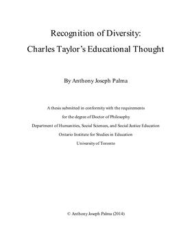 Recognition of Diversity: Charles Taylor's Educational Thought