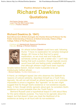 Positive Atheism's Big List of Richard Dawkins Quotations File:///Users/Fredsmyers/Documents/TUJ/IH%202/Temporary%20