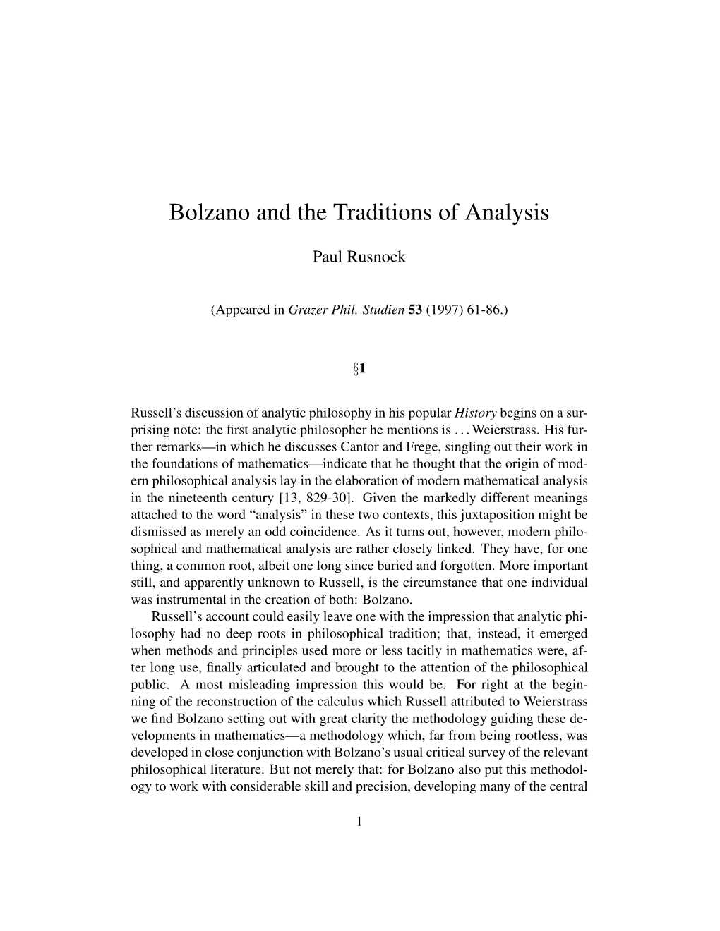 Bolzano and the Traditions of Analysis