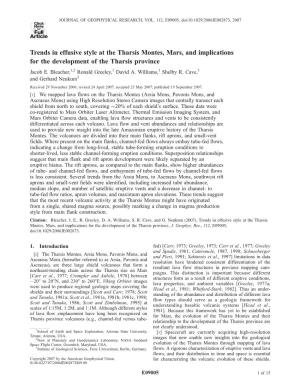 Trends in Effusive Style at the Tharsis Montes, Mars, and Implications for the Development of the Tharsis Province Jacob E