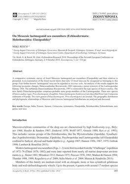 On Mesozoic Laetmogonid Sea Cucumbers (Echinodermata: Holothuroidea: Elasipodida)*