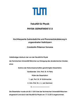 Fakultät Für Physik PHYSIK-DEPARTMENT
