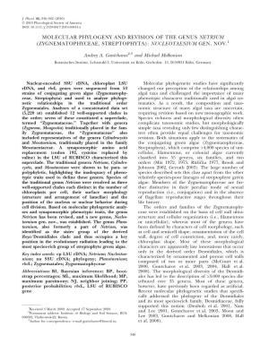 Molecular Phylogeny and Revision of the Genus Netrium (Zygnematophyceae, Streptophyta): Nucleotaenium Gen