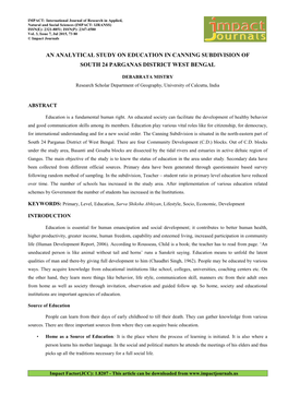 An Analytical Study on Education in Canning Subdivision of South 24 Parganas District West Bengal