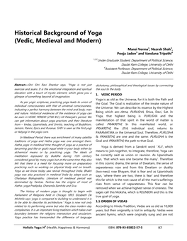 Historical Background of Yoga (Vedic, Medieval and Modern)