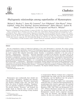 Phylogenetic Relationships Among Superfamilies of Hymenoptera