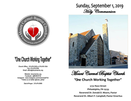 “One Church Working Together” Dial-A-Prayer: 215.474.5959 5732 Race Street Philadelphia, PA 19139 Reverend Dr