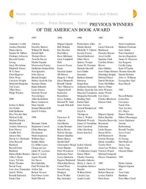 Previous Winners of the American Book Award