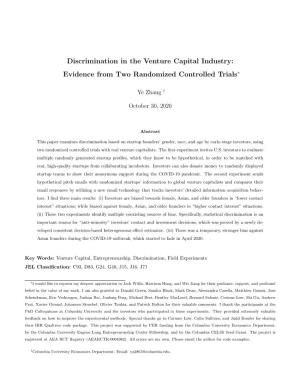 Venture Capital Industry: Evidence from Two Randomized Controlled Trials∗