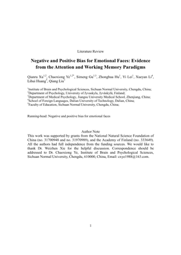 Negative and Positive Bias for Emotional Faces: Evidence from the Attention and Working Memory Paradigms