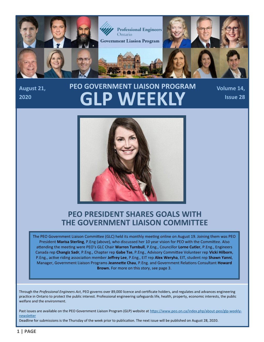PEO GOVERNMENT LIAISON PROGRAM Volume 14, 2020 GLP WEEKLY Issue 28