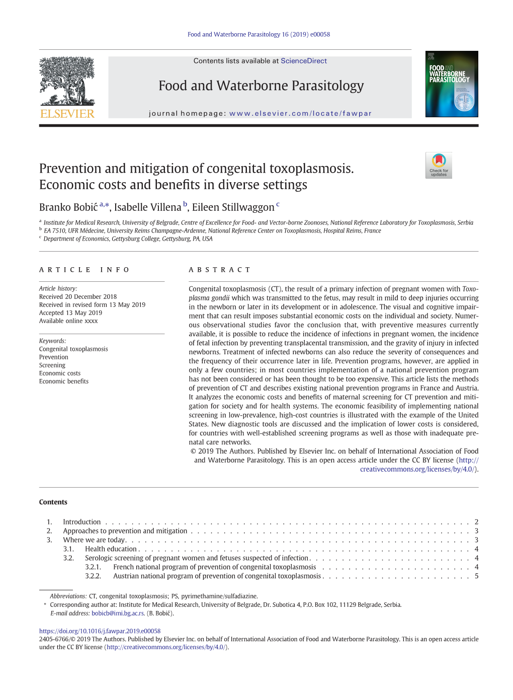 Food and Waterborne Parasitology 16 (2019) E00058