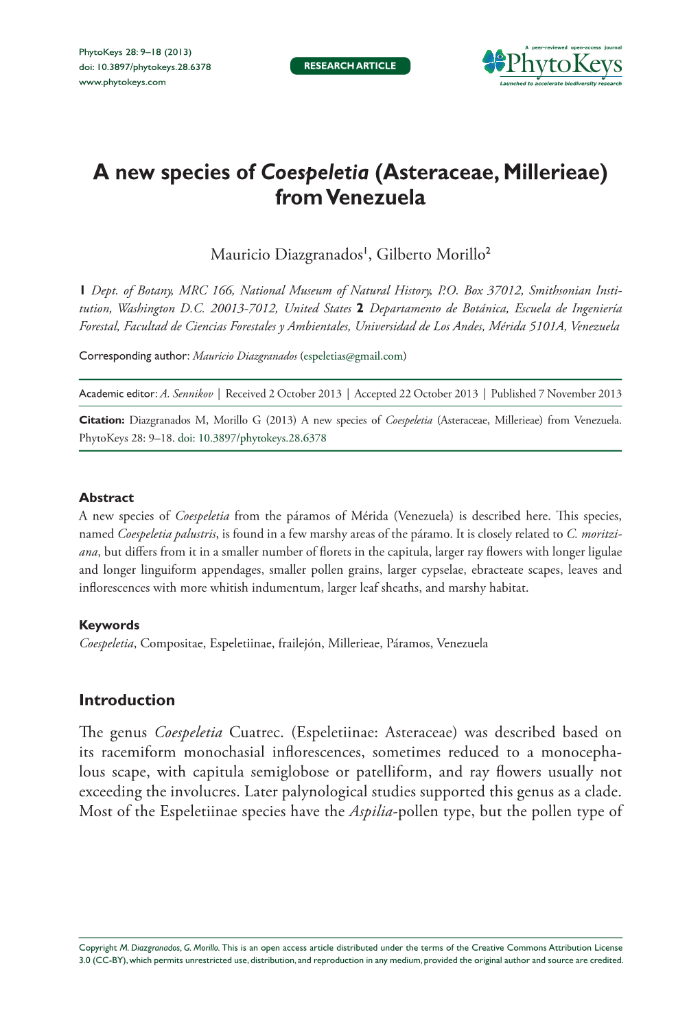 Asteraceae, Millerieae) from Venezuela 9 Doi: 10.3897/Phytokeys.28.6378 RESEARCH ARTICLE Launched to Accelerate Biodiversity Research