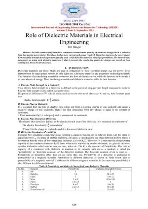 Role of Dielectric Materials in Electrical Engineering B D Bhagat