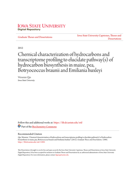 Chemical Characterization of Hydrocarbons and Transcriptome