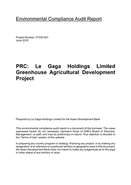 PRC: Le Gaga Holdings Limited Greenhouse Agricultural Development Project