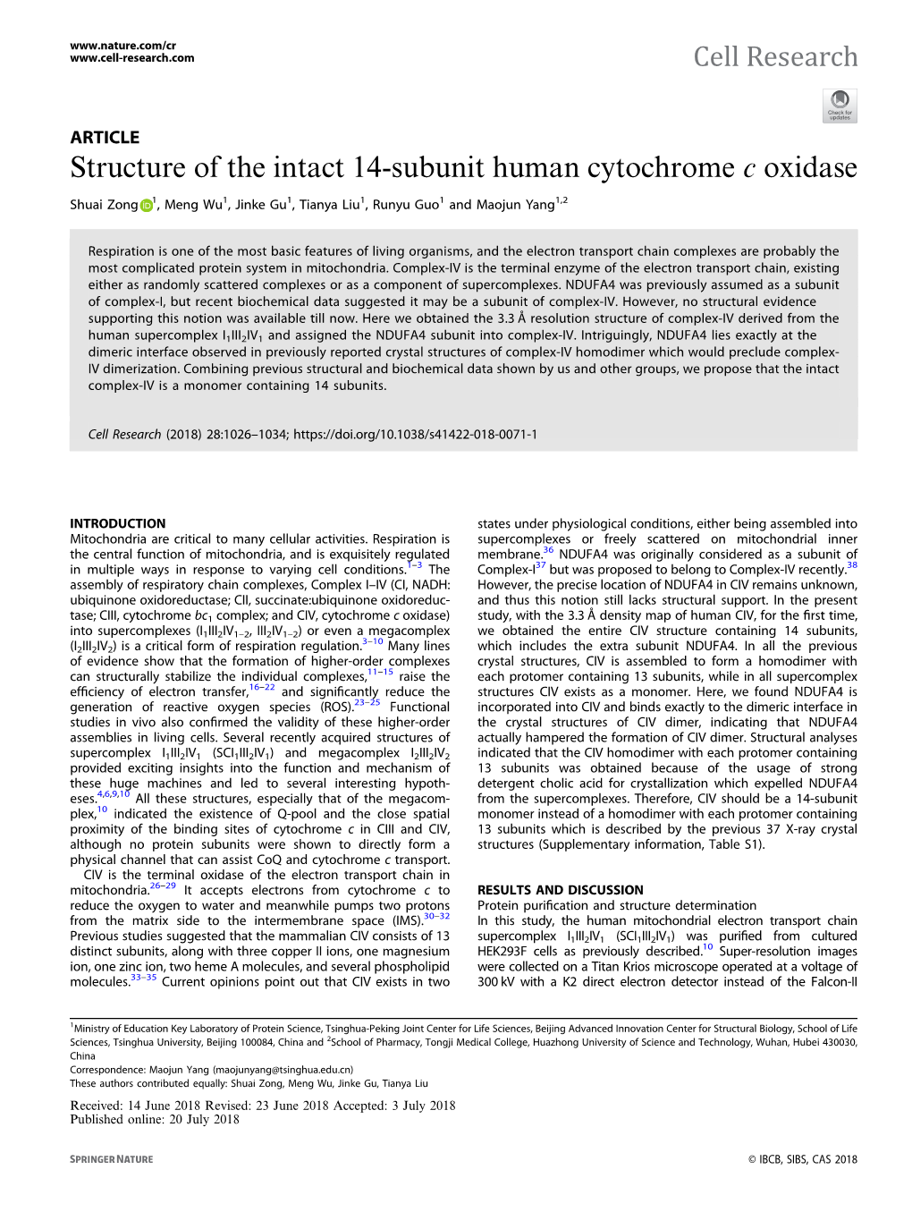 Structure of the Intact 14-Subunit Human Cytochrome C Oxidase