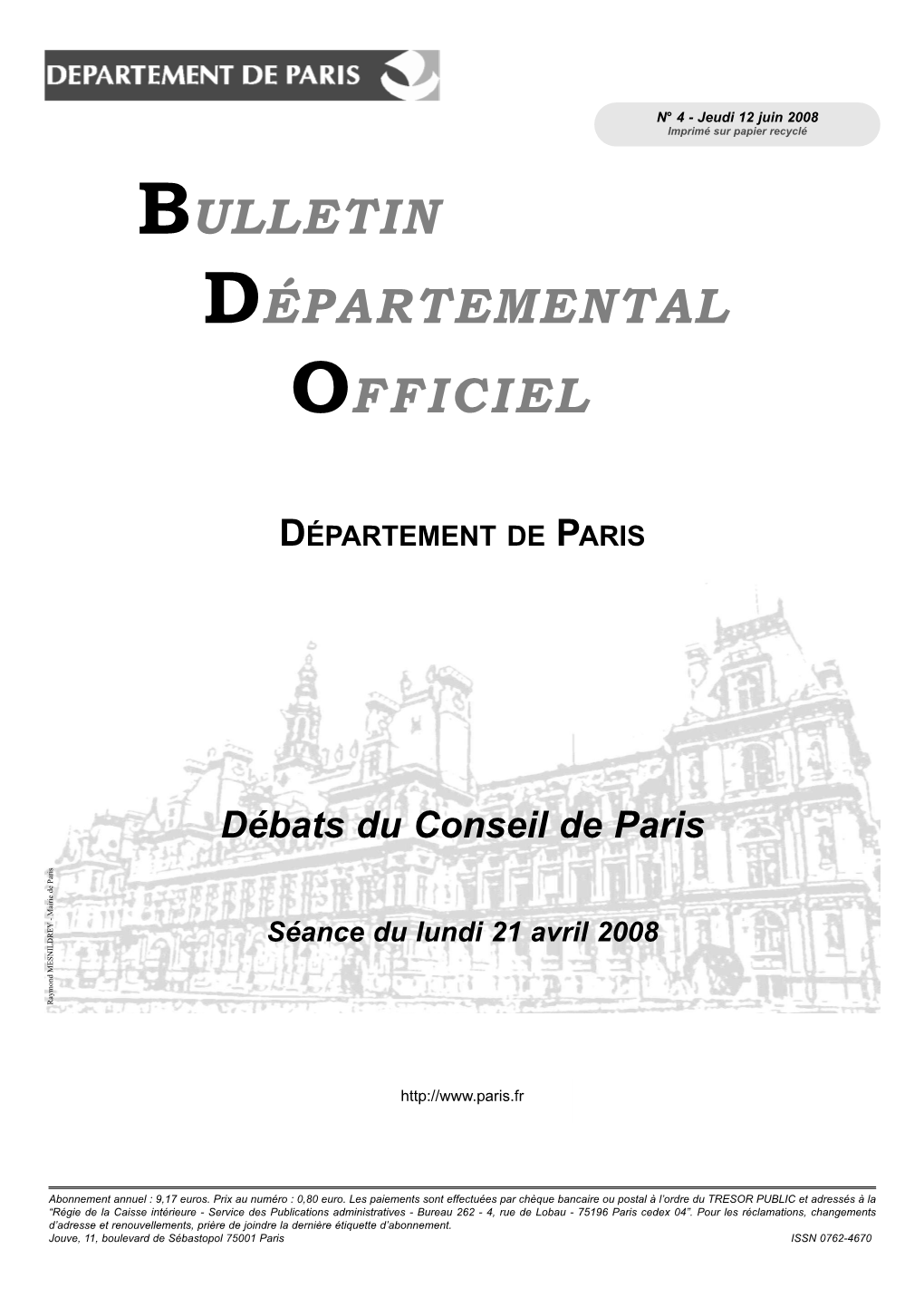 Conseil Général - Séance Du 21 Avril 2008