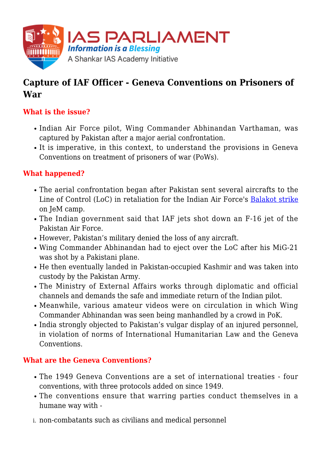 Capture of IAF Officer - Geneva Conventions on Prisoners of War