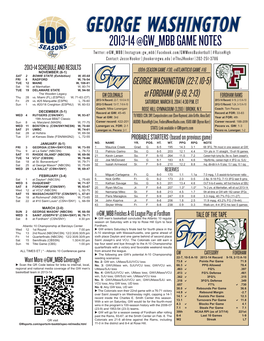 2013-14 @Gw Mbb Game Notes