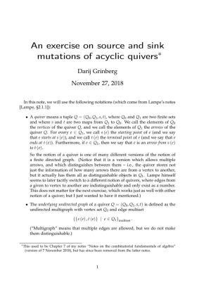 An Exercise on Source and Sink Mutations of Acyclic Quivers∗