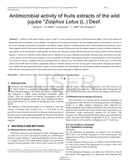 Antimicrobial Activity of Fruits Extracts of the Wild Jujube "Ziziphus Lotus (L.) Desf