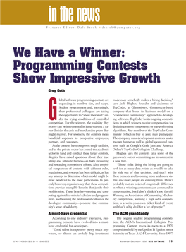 We Have a Winner: Programming Contests Show Impressive Growth