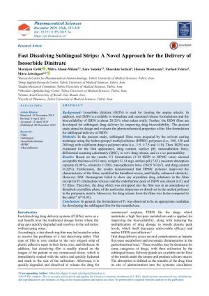 Fast Dissolving Sublingual Strips: a Novel Approach for the Delivery Of
