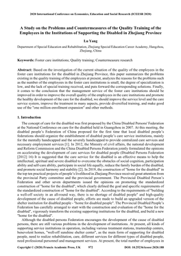 A Study on the Problems and Countermeasures of the Quality Training of the Employees in the Institutions of Supporting the Disabled in Zhejiang Province