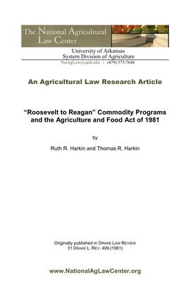 Commodity Programs and the Agriculture and Food Act of 1981