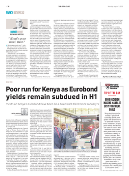 Poor Run for Kenya As Eurobond Yields Remain Subdued in H1
