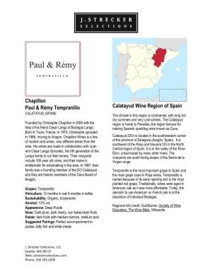 Chapillon Paul & Rémy Tempranillo Calatayud Wine Region of Spain
