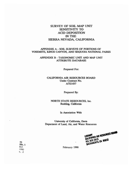 SURVEY of SOIL MAP UNIT SENSITIVITY to ACID Deposffion in the SIERRA NEVAD~ CALIFORNIA