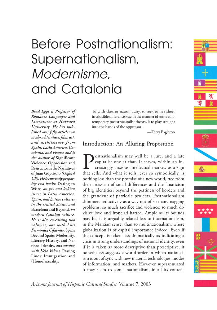 Before Postnationalism: Supernationalism, Modernisme, and Catalonia