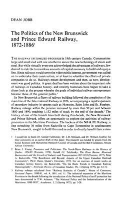 The Politics of the New Brunswick and Prince Edward Railway, 1872-18861