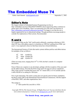 Embedded Muse 74 Editor: Jack Ganssle (Jack@Ganssle.Com) September 5, 2002