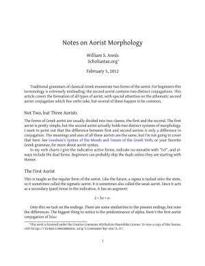 Notes on Aorist Morphology