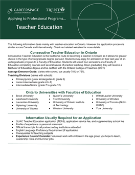 Applying to Professional Programs… Teacher Education